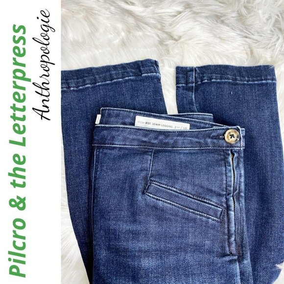 PILCRO & THE LETTERPRESS High Rise Denim Leggings Medium Wash Side Zip, Size 28 - Picture 8 of 13